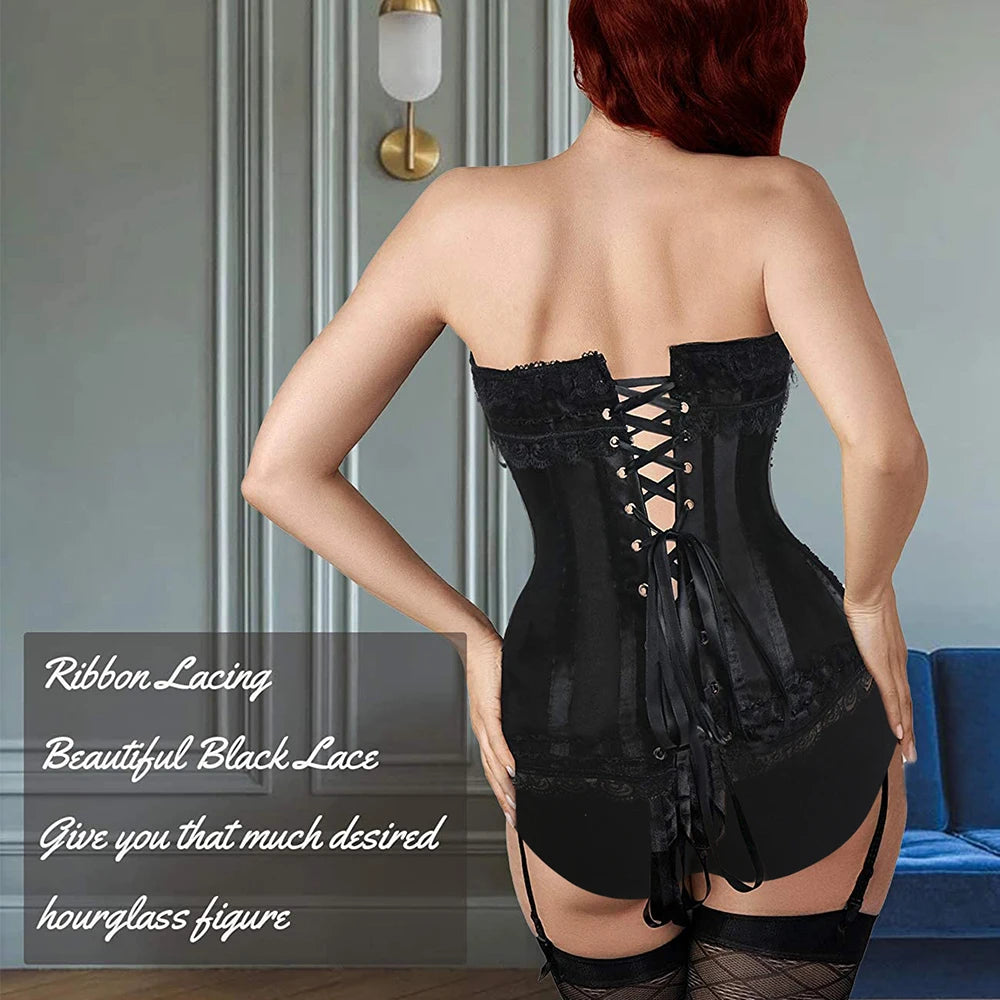 Bustier Corset Women Gothic Lace Up Boned Over bust Waist Trainer Floral Embroidery Lingerie G-String Top Corset Shapewear