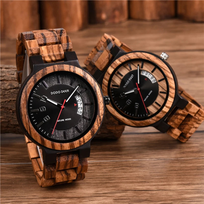 Calendar Zebra Wooden Watches Men Luxury Brand Quartz Wristwatch Man Show Date Colorful Strap