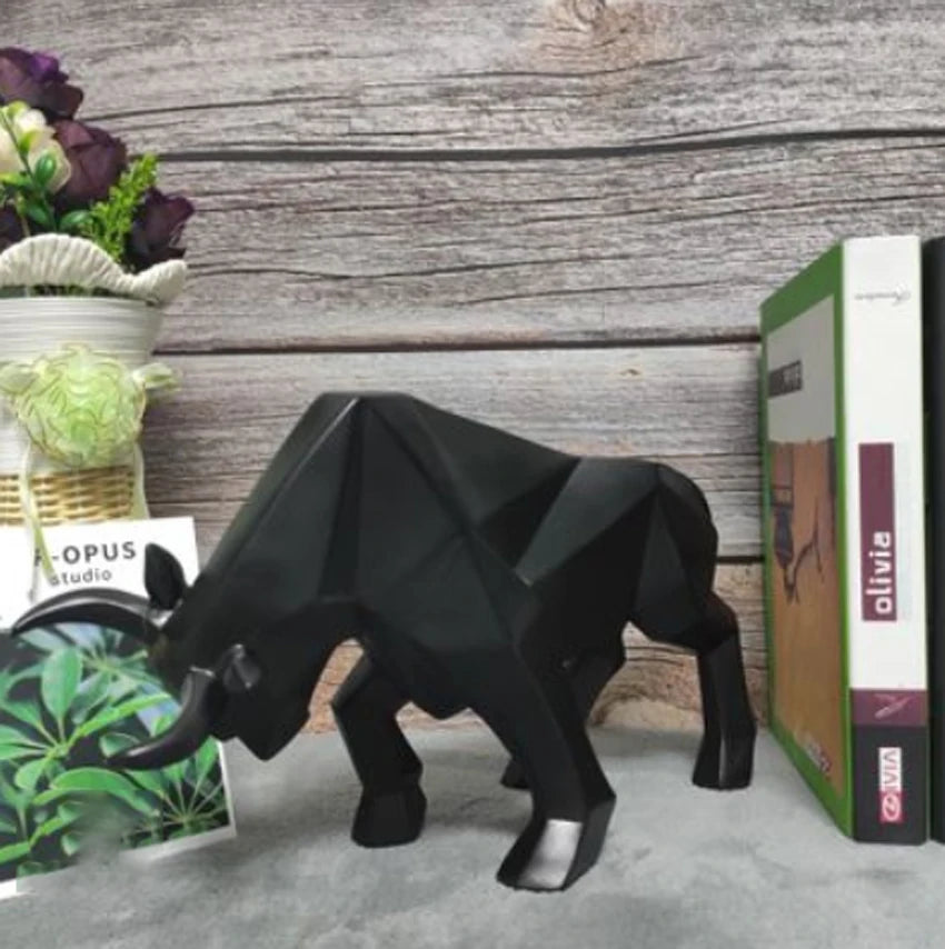 Geometric Resin Bull Statue Bison Sculpture Decoration Abstract Animal Figurine Room Desk Home Decoration Gift