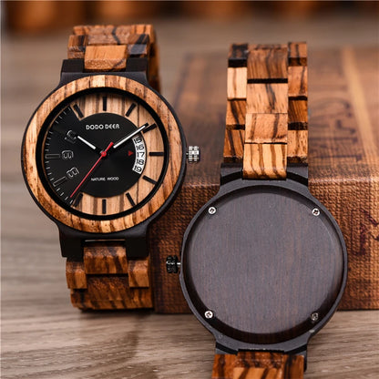 Calendar Zebra Wooden Watches Men Luxury Brand Quartz Wristwatch Man Show Date Colorful Strap