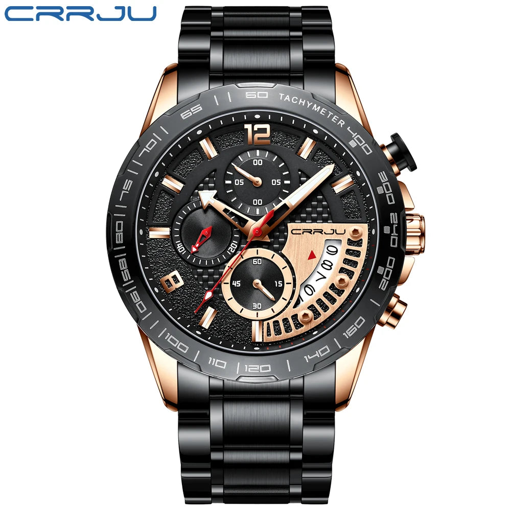 Mens Watches Fashion Stainless Steel Business Watch Luxury Luminous Waterproof Chronograph Quartz Watch Relogio Masculino