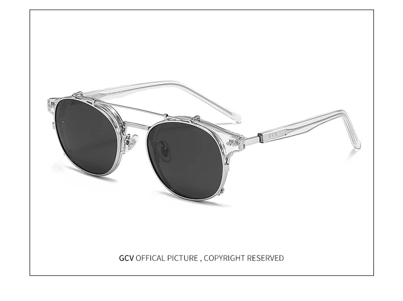 Double Layer Removable Lens Polarized UV400 Gothic Retro Steampunk Sunglasses for Men Women