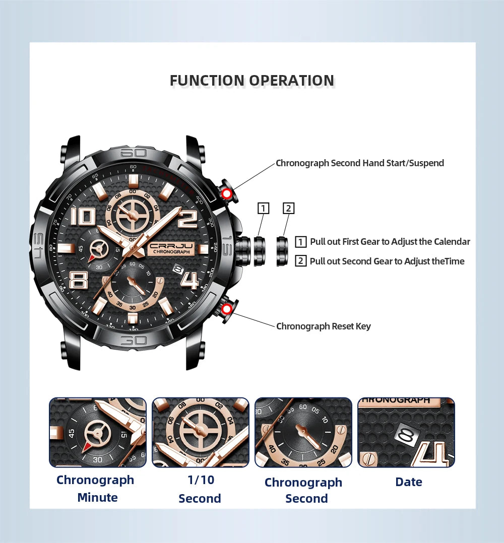 Men Watches Big Dial Waterproof Stainless Steel with Luminous handsDate Sport Chronograph Watches Relogio Masculino