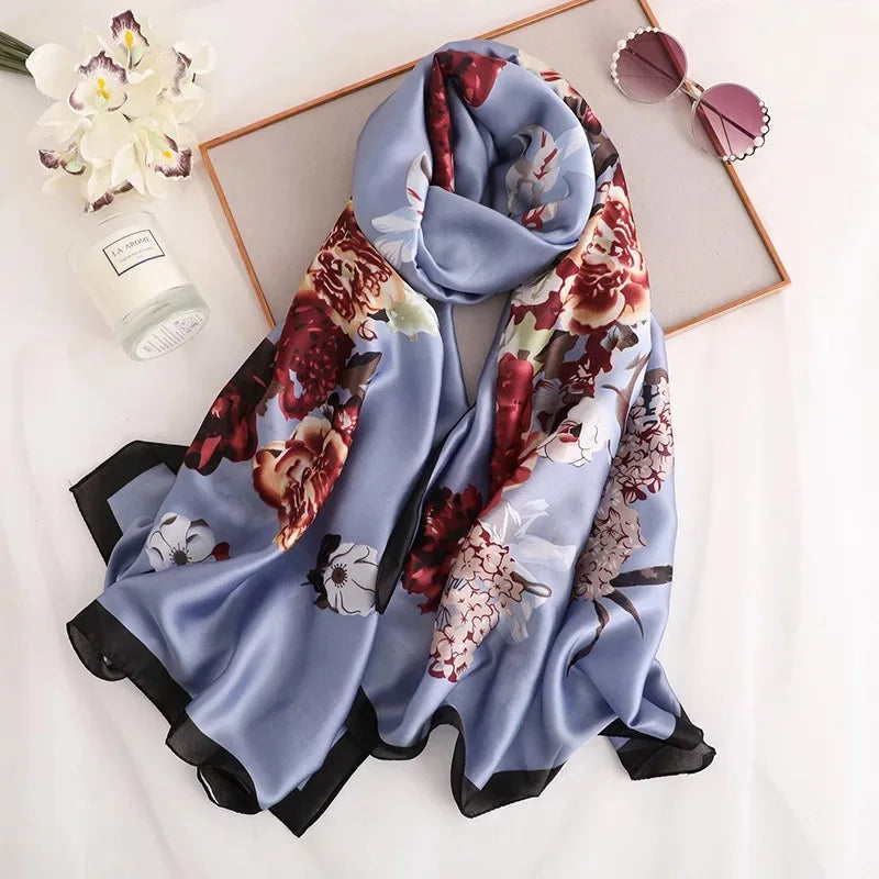 Women Summer Silk Scarves Shawl Lady Wrap Soft Female Echarpe Designer Beach Stole Bandana foulard muffler