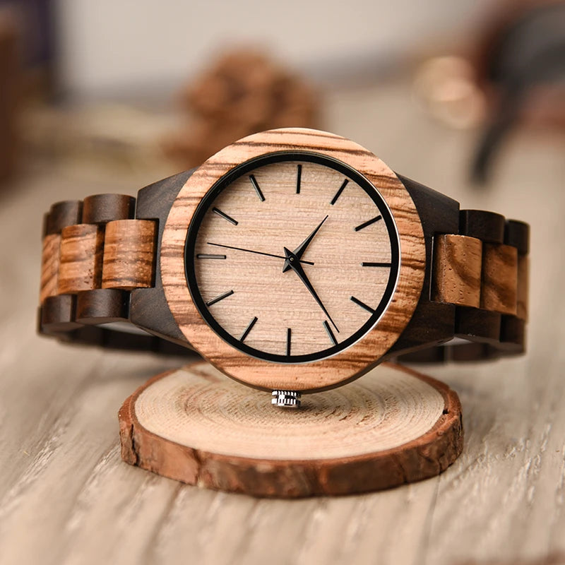 Luxury Brand Green Sandal Wood Watches Full Wooden Quartz Handmade Wristwatches Carton Box