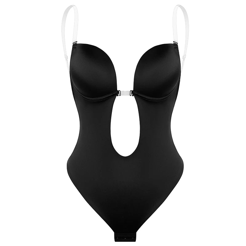 Deep V-Neck Backless Bodysuit Shapewear – Push Up Thong Body Shaper