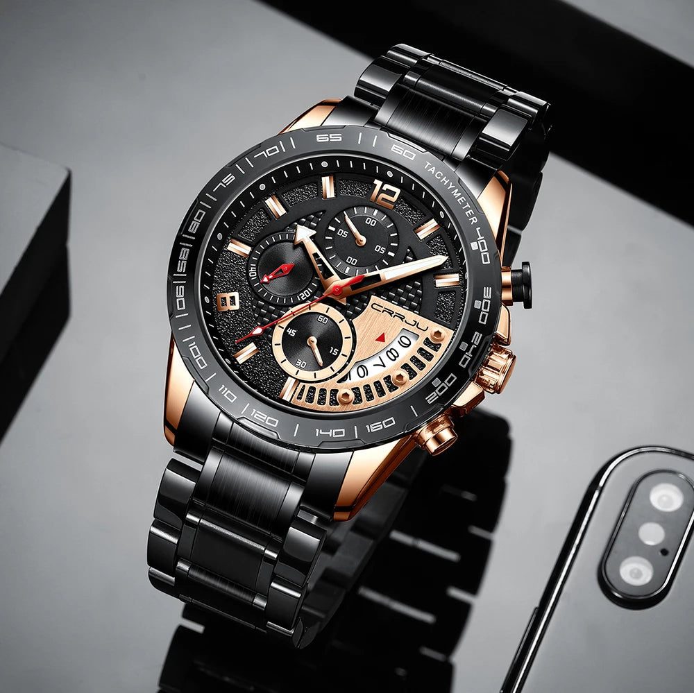 Mens Watches Fashion Stainless Steel Business Watch Luxury Luminous Waterproof Chronograph Quartz Watch Relogio Masculino