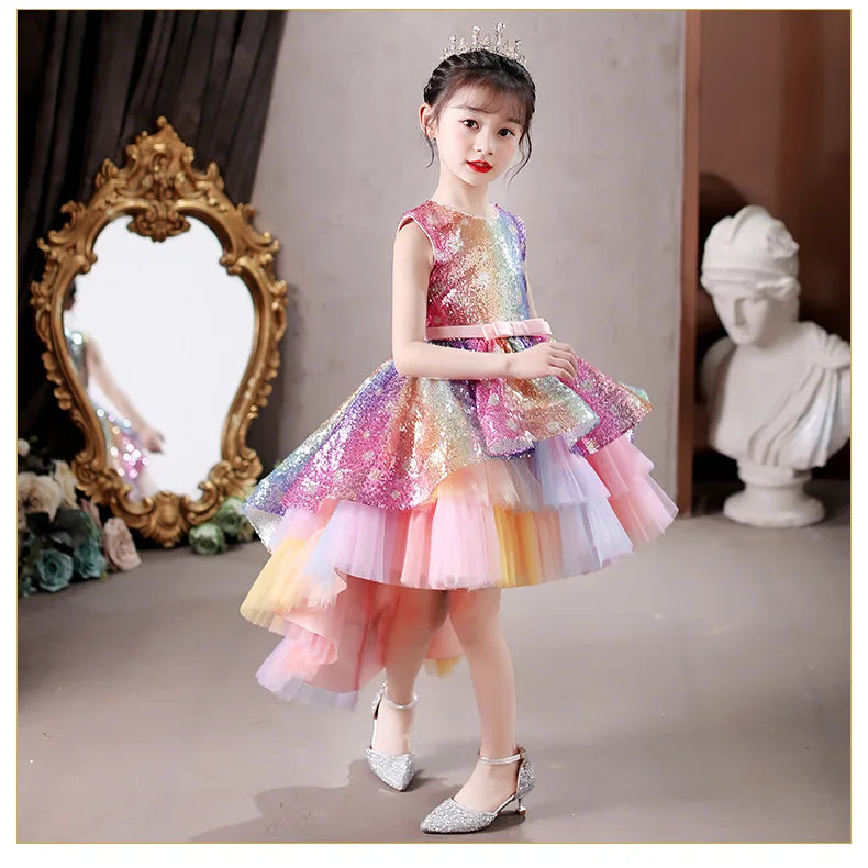 Christmas Rainbow Sequin Dresses for Girls Age 10 11 12 13 Years Children Party Pink Unicorn Tutu Dress Teen Girl Wedding Dress