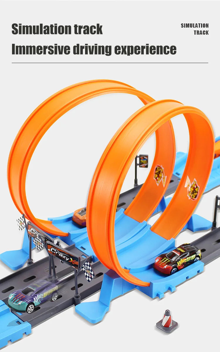 Stunt Speed Double Car Wheels Model Toys For  Racing Track Diy Assembled Rail Kits Educational Interactive Boy  Toy