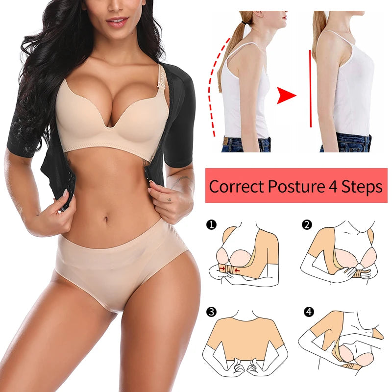 Upper Arm Shaper Post Surgical Slimmer Compression Sleeves Humpback Posture Corrector Tops Women Shoulder Shapewear Back Support