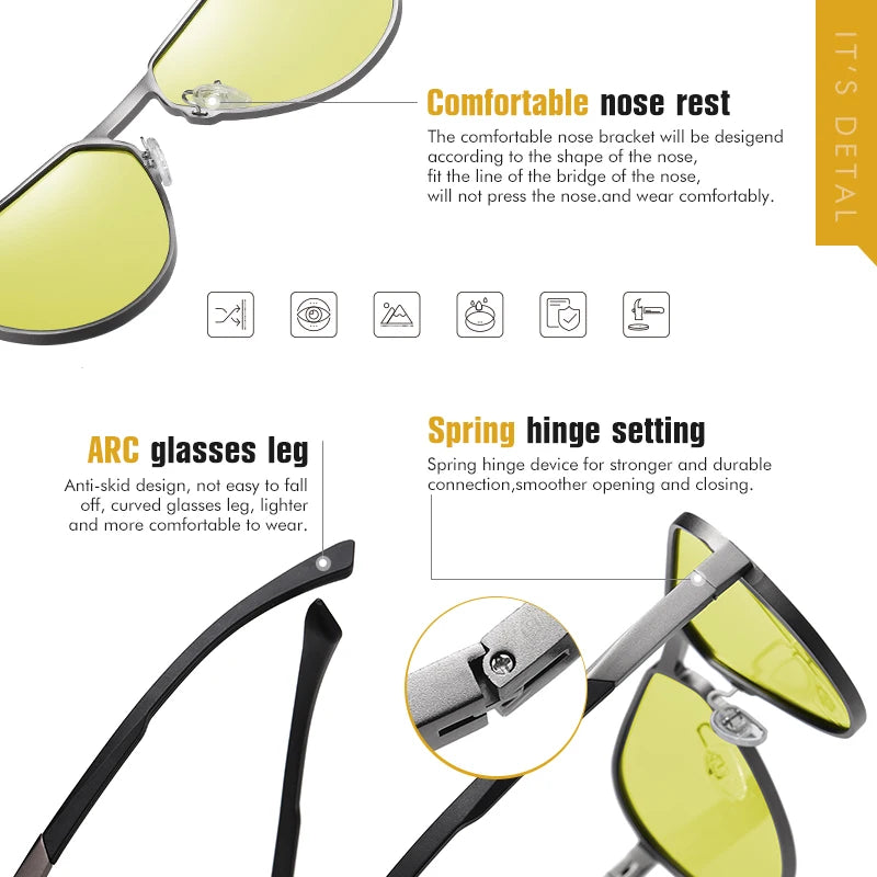 Photochromic Polarized Day Night Vision Driving Sunglasses UV400 Pilot Glasses for Men Women