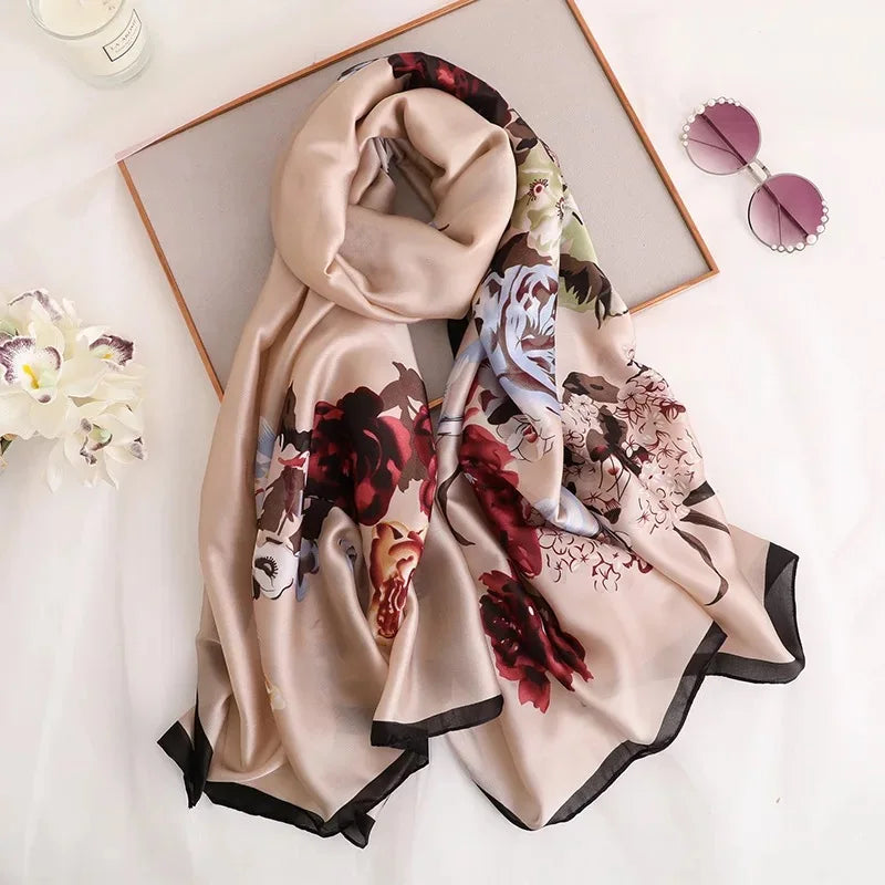 Women Summer Silk Scarves Shawl Lady Wrap Soft Female Echarpe Designer Beach Stole Bandana foulard muffler
