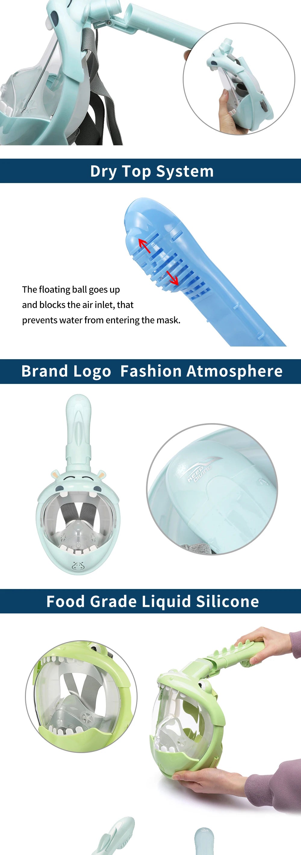 Cartoon Diving Mask Swimming Full Face Snorkeling Mask Boys Girls Underwater Scuba Anti Fog Snorkel Set Equipment