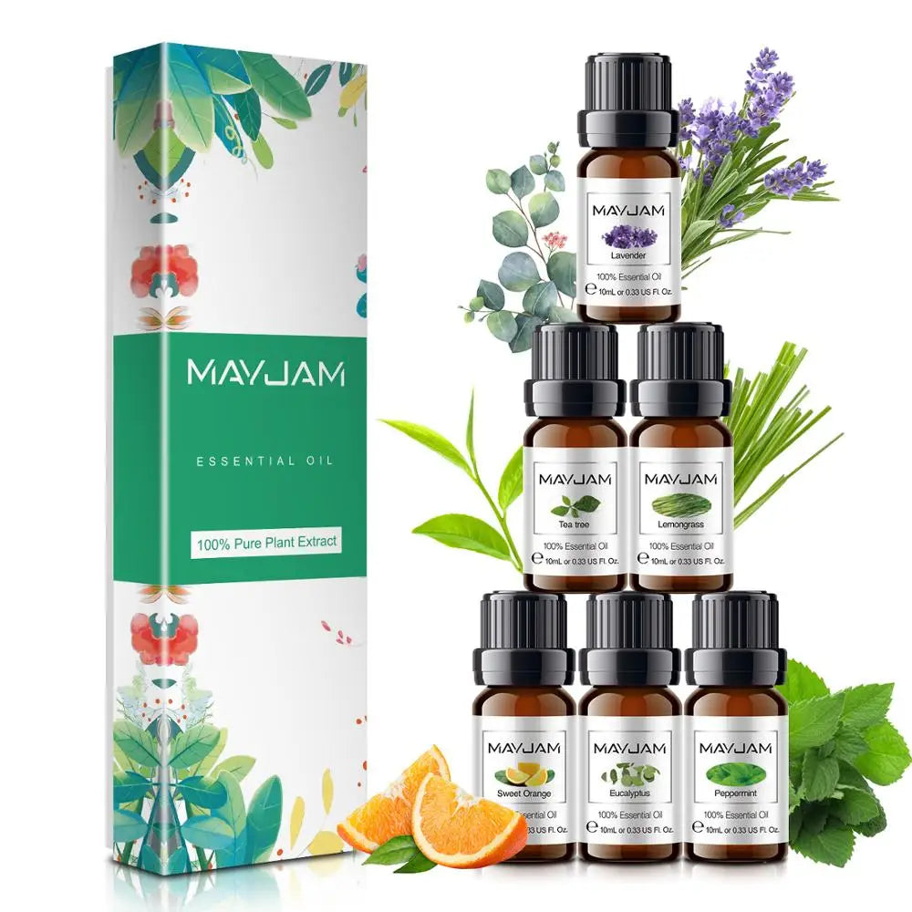 10ML Essential Oils 6pcs Gift Set Humidifier Aromatherapy Diffusers Lavender Eucalyptus Mint Lemongrass Tea Tree Oil