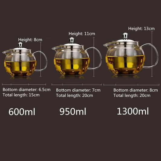 Heat Resistant Glass Teapot with Stainless Steel Infuser and Lid 950ml