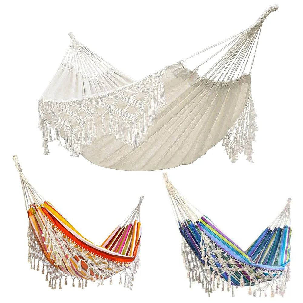 Hammock Boho Style Brazilian Macrame Fringed Deluxe Double Hammock Net Swing Chair Indoor Hanging Swing