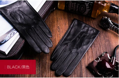 Spring Winter Real Leather Short Thin/Thick Black sheepskin Glove Man Gym Luvas Car Driving Mittens