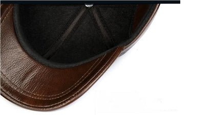 Man Genuine Leather Baseball Caps Male Casual Cowhide Belt Ear Warm 56-60 Adjustable Sprot Flight Hats