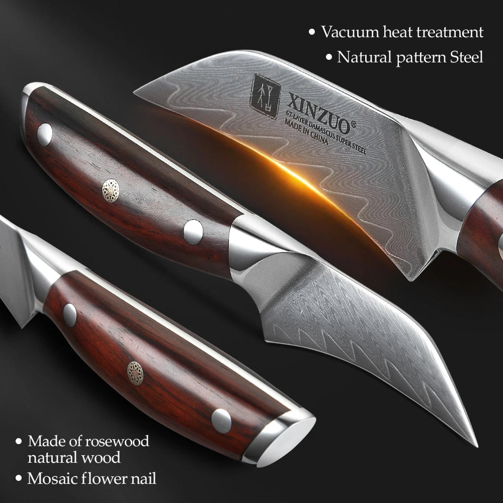 3" Paring Knife Japanese Style Damascus Steel VG-10 Ergonomic Mosaic Rivet Rosewood Handle Fruit Peeling Kitchen Knife