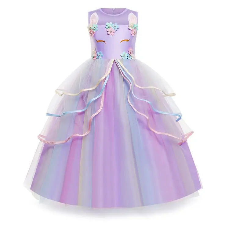 Unicorn Flower Applique Princess Ball Gown Dress