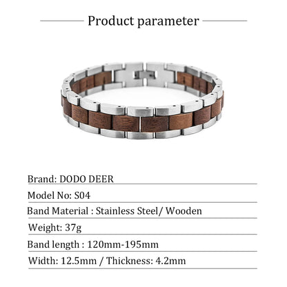 Wood Stainless Steel Bracelet for Women Jewelry Adjusted Strap