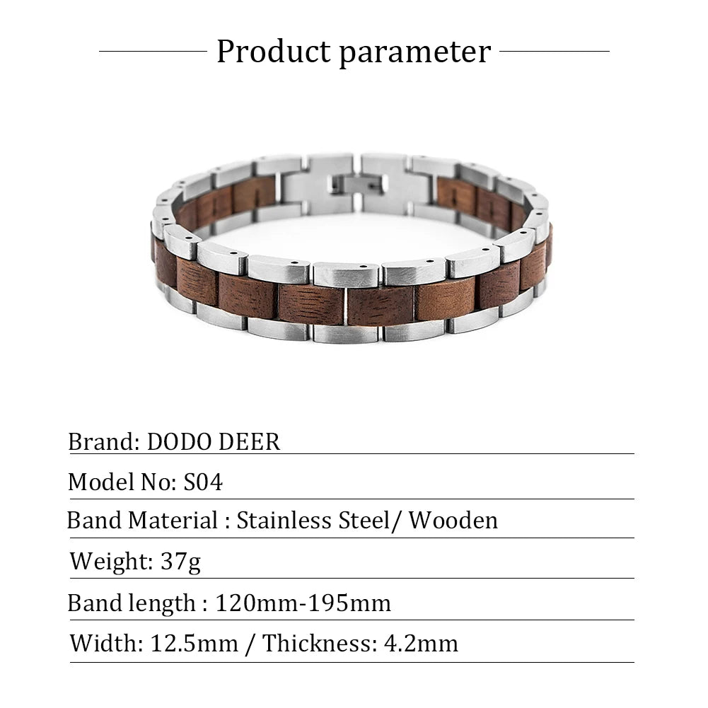 Bracelet Metal Stainless Steel Wood Strap Jewelry