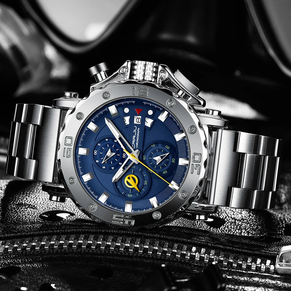 Watch for Men Top Brand Luxury Big Dial Stainless Steel Waterproof Chronograph Wristwatches with Date Relogio Masculino