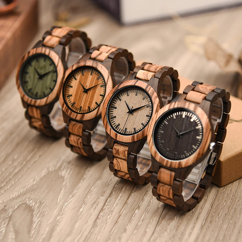 Luxury Brand Green Sandal Wood Watches Full Wooden Quartz Handmade Wristwatches Carton Box