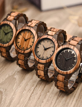 Luxury Brand Green Sandal Wood Watches Full Wooden Quartz Handmade Wristwatches Carton Box