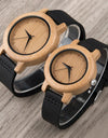 Bamboo Couple Set Quartz Wooden Watches Men Leather Band Lovers's Wood Timepieces