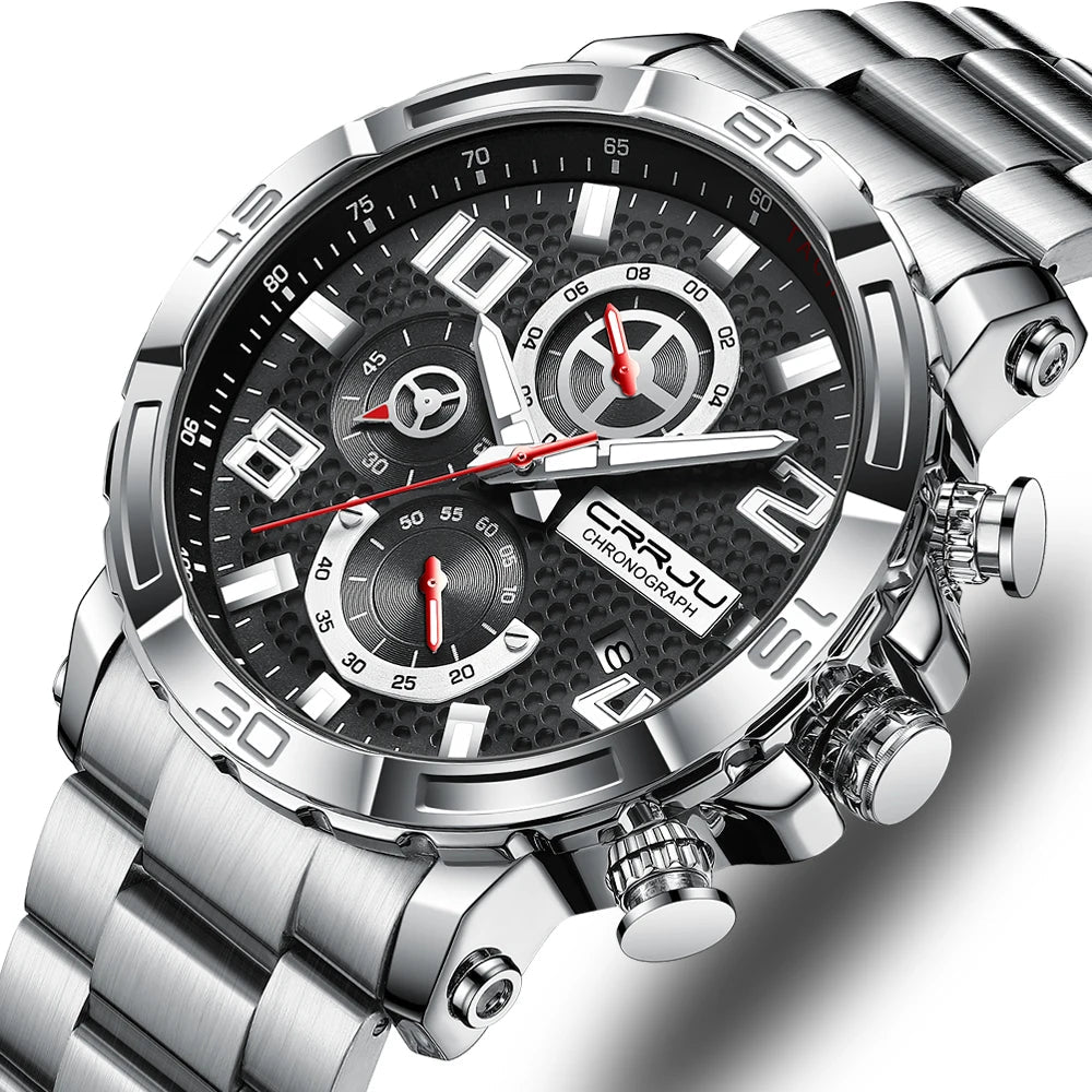 Men Watches Big Dial Waterproof Stainless Steel with Luminous handsDate Sport Chronograph Watches Relogio Masculino
