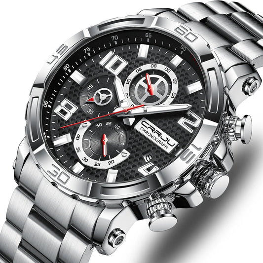 Men Watches Big Dial Waterproof Stainless Steel with Luminous handsDate Sport Chronograph Watches Relogio Masculino