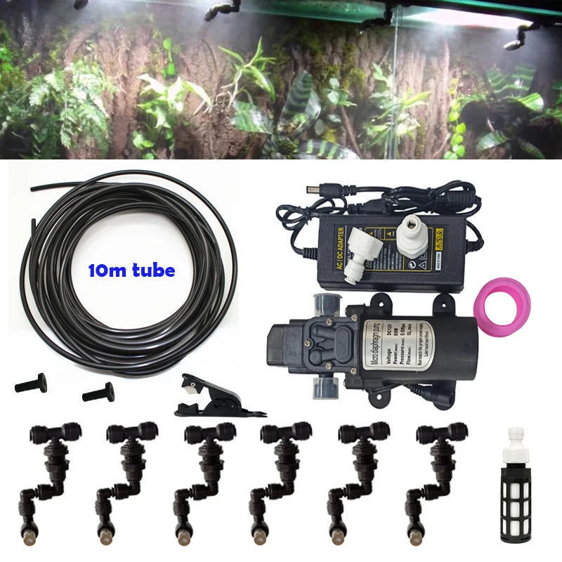 1/4'' Tub 360 Adjustable Reptiles Fogger Mist Sprinkler Rainforest Tank Aquarium System Connect Fine spray effect
