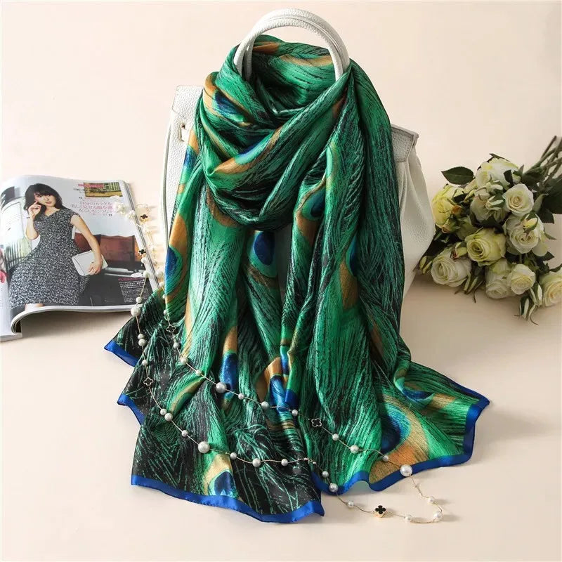 Women Summer Silk Scarves Shawl Lady Wrap Soft Female Echarpe Designer Beach Stole Bandana foulard muffler