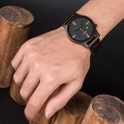 Wooden Wristwatch Wrist Band Man Luxury Calendar Quartz  Simple Date Display Wood Watch