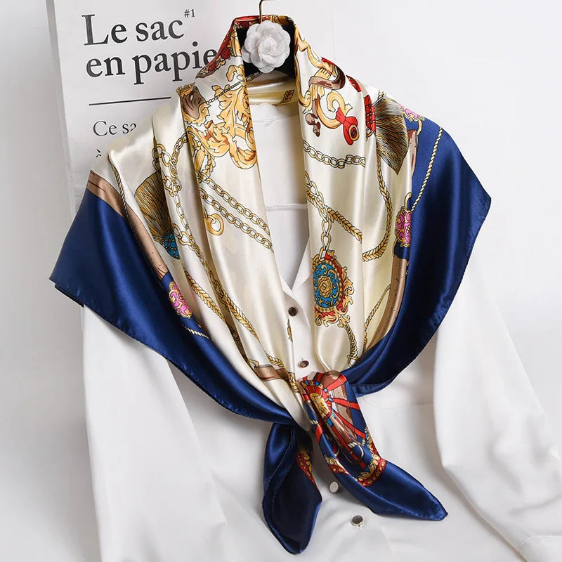 Women Scarf Silk Feeling Hair Neck Square Brand Office bandanna muffler Waiter Flight Attendants Handkerchief Rings wrap