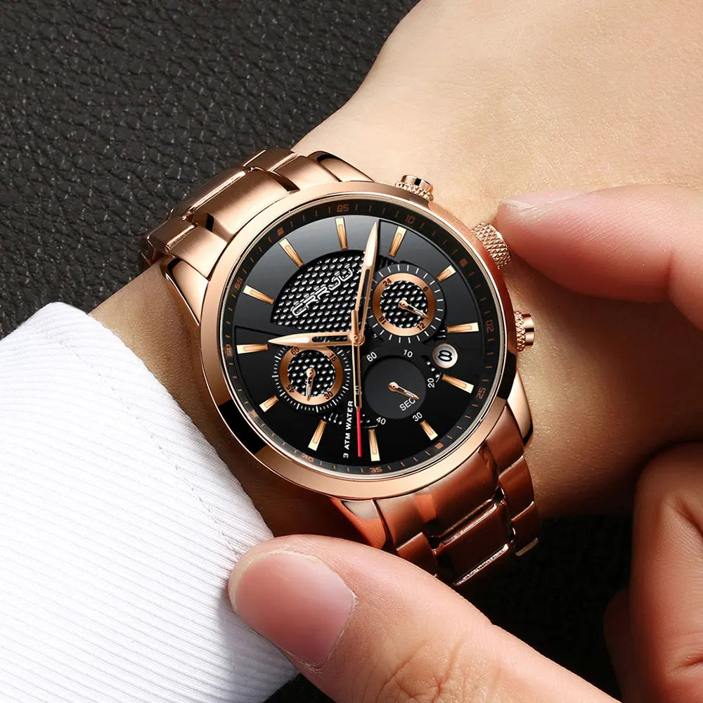 Business Men Watch Fashion Blue Date Chronograph Stianless Steel Wristwatch Mens Casual Waterproof Clock