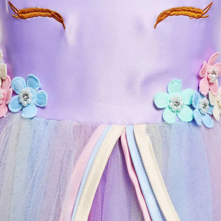 Unicorn Flower Applique Princess Ball Gown Dress