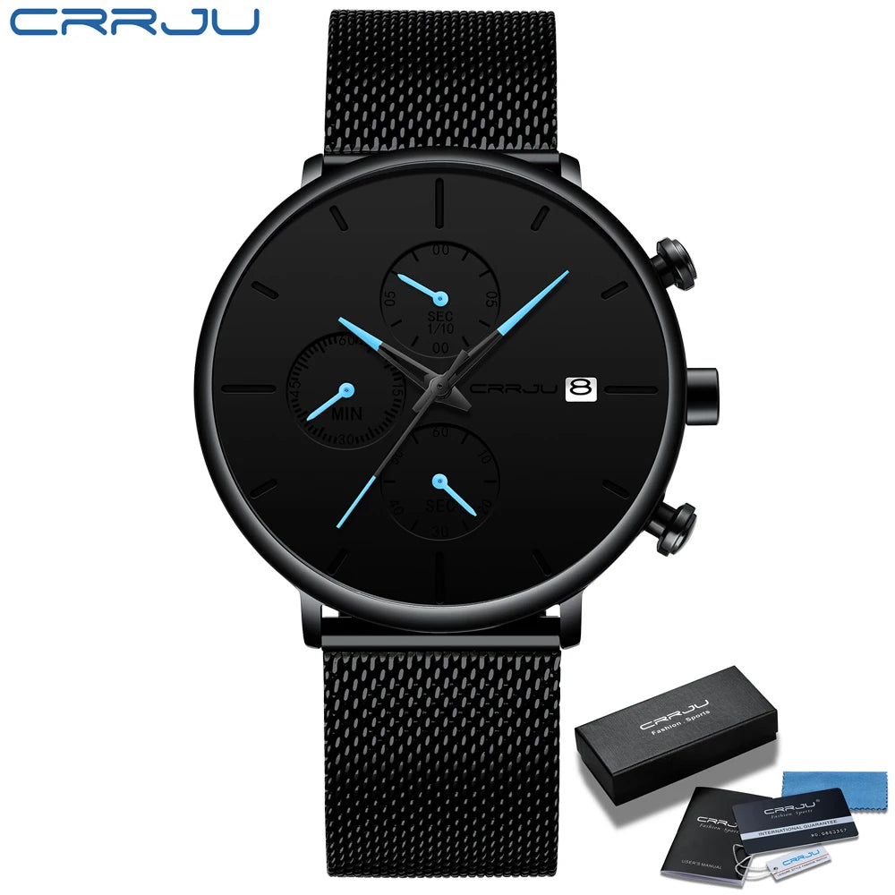 Mens Watches Luxury Sport Wrist Watch Unique Design Stainless Steel Auto Date Mesh Strap Men Fashion Casual Quartz Watches