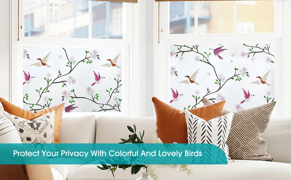 Privacy Window Film Opaque Static Cling Non Adhesive Film Bird Decals Decorative Glass Cover Tint Frosted Stickers for Home