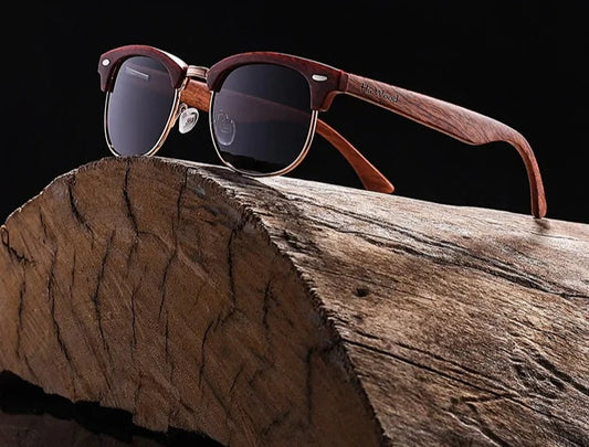 Polarized Sunglasses Unisex Retro Wooden Striped High Quality Semi-Rimless