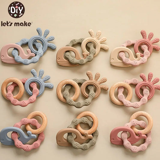 Let's Make Baby Rattle Bracelet Toys Silicone Teethers For Baby Whale Octopus Newborn Silicone Rodent Necklace Accessories Toy