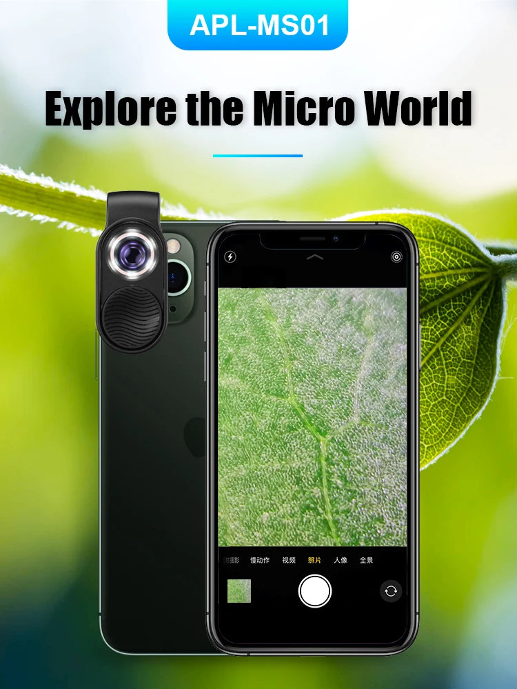 100X Smartphone Microscope Lens with LED Light Universal Clip