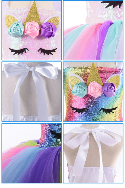 Girl Unicorn Dresses for Girls Tutu Princess Party Dresses with LED Lights Flower Birthday Party Cosplay Costume Girls Clothing