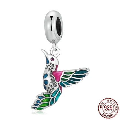 925 Sterling Silver Animals Bird Kingfisher Charm Bead Pendant