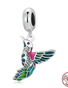 925 Sterling Silver Animals Bird Kingfisher Charm Bead Pendant