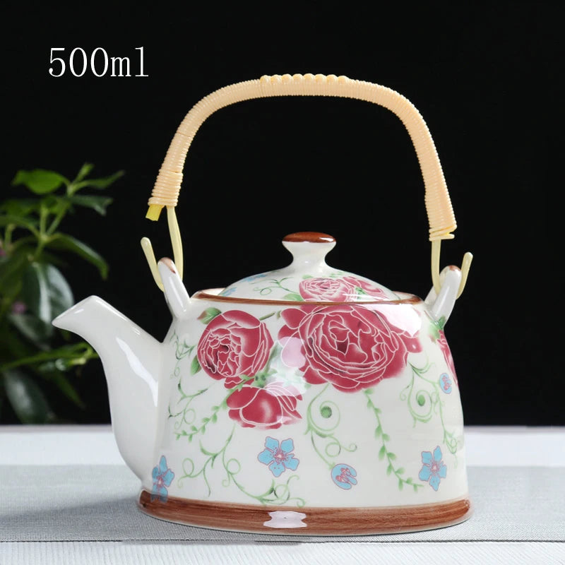 Porcelain Teapot with Strainer Net High Capacity 500 900ML Traditional Retro Ceramic Tea Set