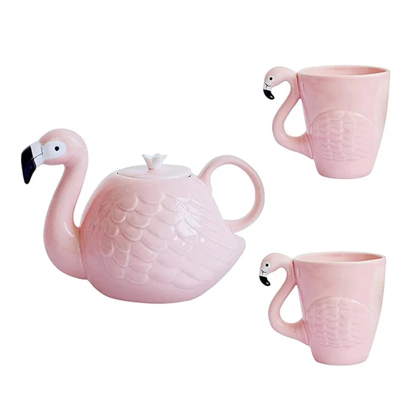 Tea Set Creative Flamingo Teapot Drinking Tea Cup Sets Water Coffee Cup Fruit Juice Mugs Set Teaware