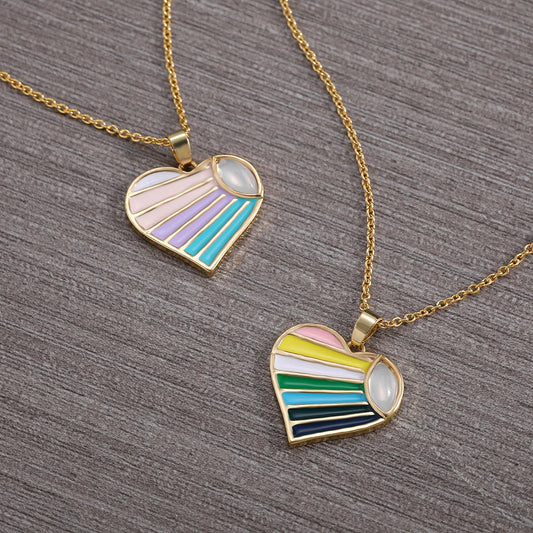 Neon Colorful Heart Charm Love Necklace For Women Vintage Drop Oil Metal Peach Heart Collar Necklace