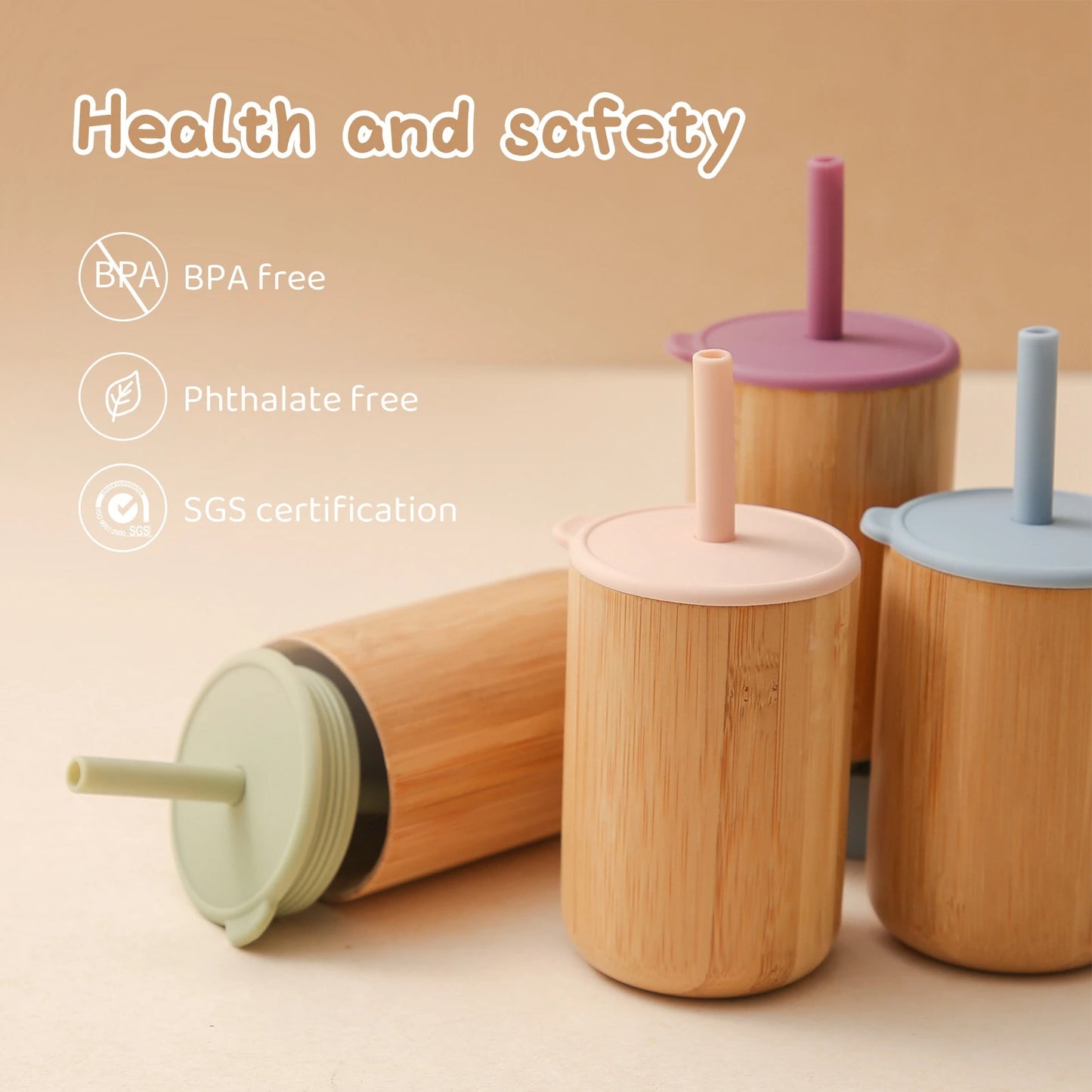 Let's Make 1pc Wooden Water Bottles School Kids Cup Silicone Soft Straw Cups Children's Learning Drinkware Baby Feeding Bottle